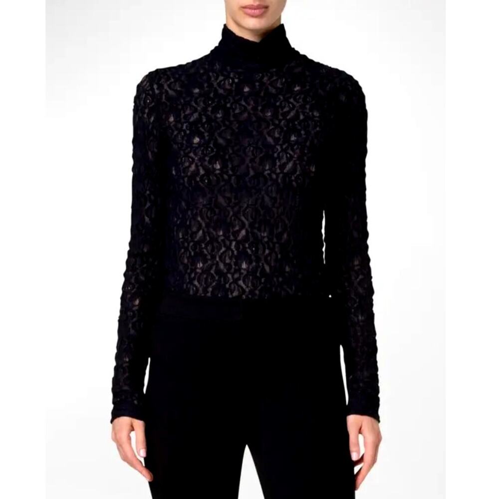 Akris Navy Stretch Cotton Lace Top Size 12